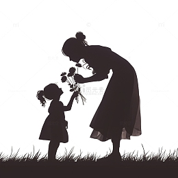 草坪上送花人物剪影