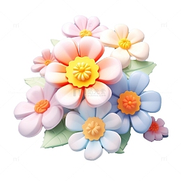 立体彩色花朵绿叶