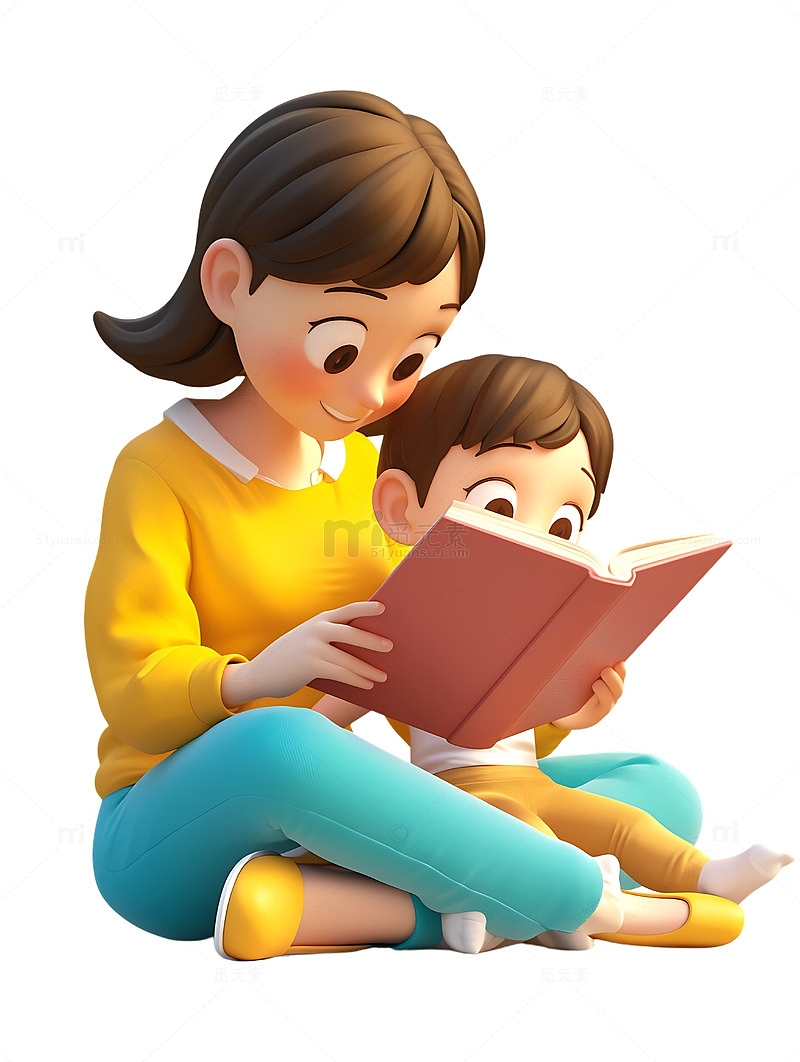母亲节母亲和小孩在看书