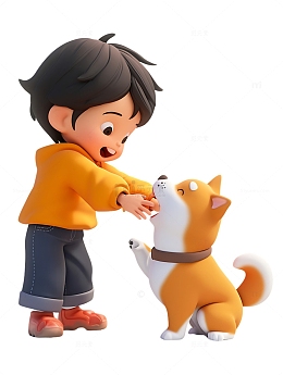 和宠物狗狗一起玩的小男孩2