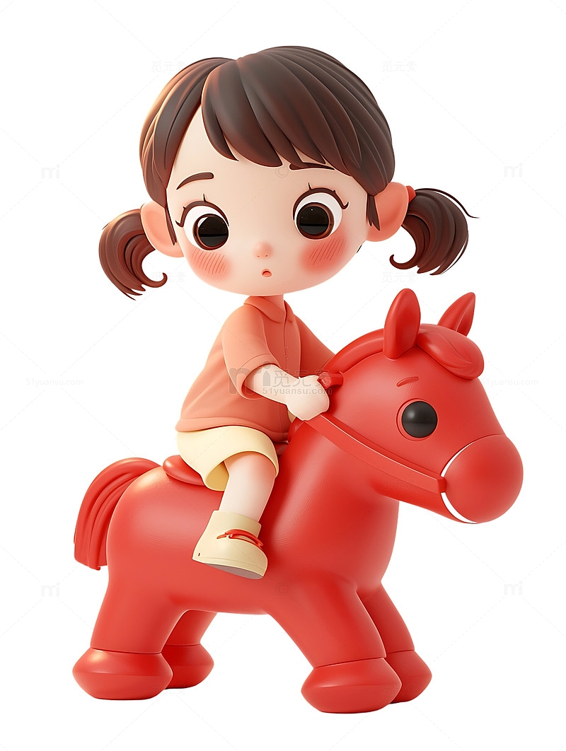 骑着玩具马的女孩简约