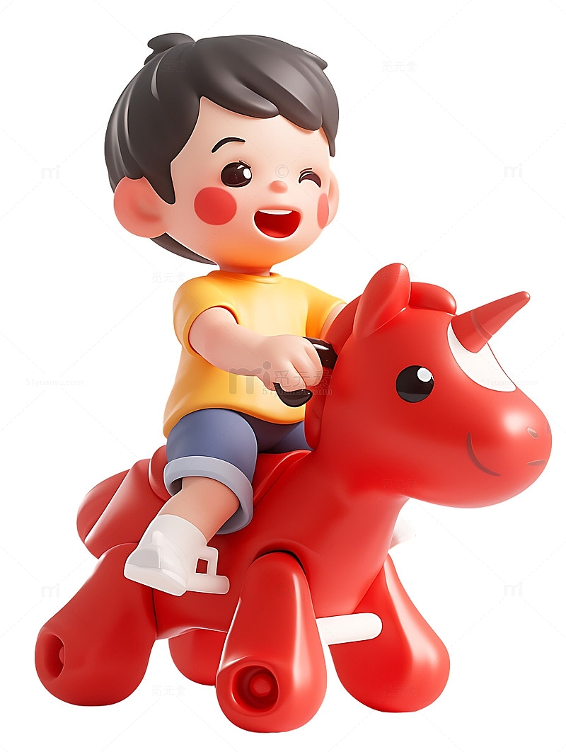 骑着玩具独角兽的男孩开心3