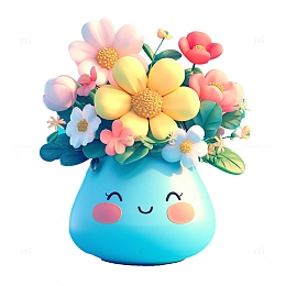 蓝色花瓶立体花朵