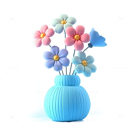 蓝色花瓶里的立体花
