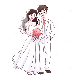 白色礼服新郎新娘插画