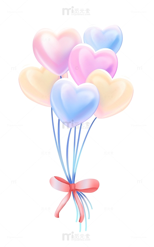 彩色爱心气球立体手绘元素