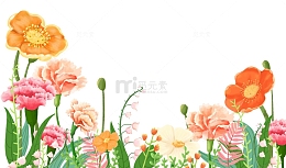 手绘卡通花朵花丛花簇草丛草叶康乃馨