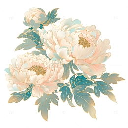 国潮手绘牡丹插画素材