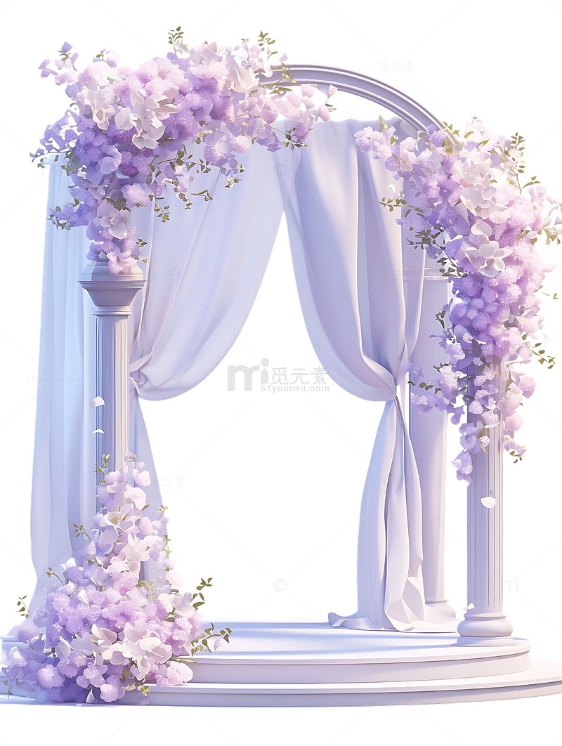 紫色薰衣草婚礼舞台卡通