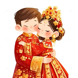 中式婚礼新郎新娘卡通人物