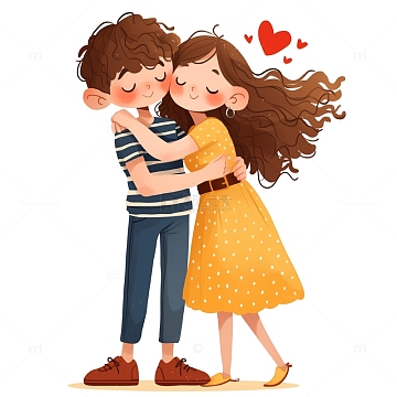 卡通情侣相互拥抱的人物素材