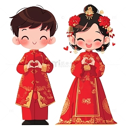 新郎新娘比心卡通素材