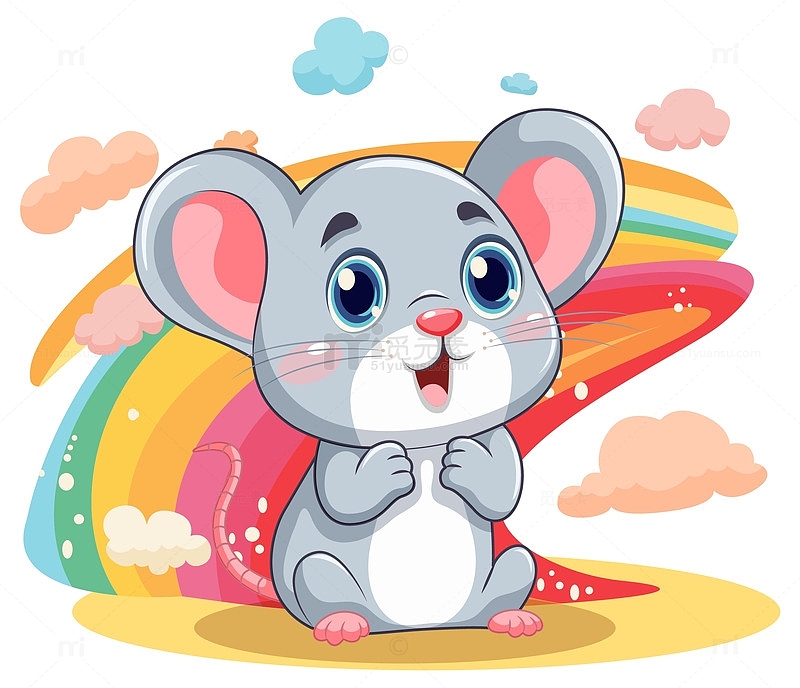 可爱的老鼠卡通人物与彩虹
