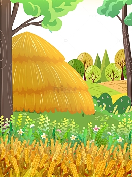 谷堆草垛手绘插画元素