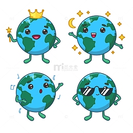 可爱的卡通地球拿着魔杖