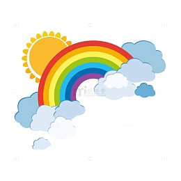 彩色彩虹与云朵太阳卡通插图