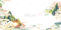 彩绘卡通卷云云朵白云山峰