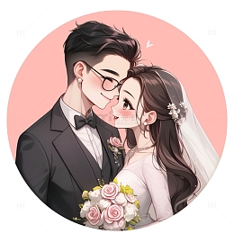 甜蜜婚礼卡通人物侧身素材