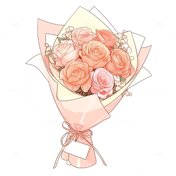 玫瑰花束卡通插画素材png浪漫520爱心插画素材png一枝红色玫瑰花手绘