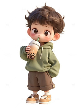 喝奶茶喝咖啡喝茶喝饮料的小孩子