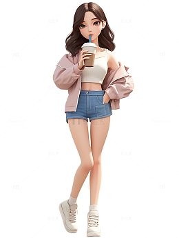 小女孩喝奶茶喝咖啡喝饮料