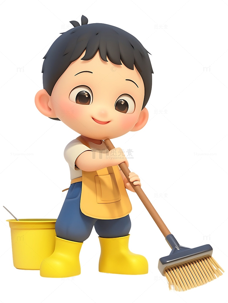 劳动节打扫清洁的小男孩