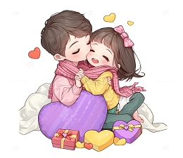 情人节甜蜜约会卡通人物素材