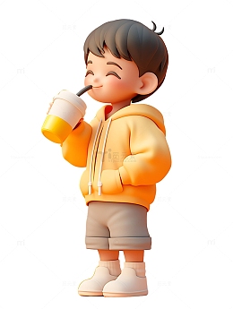 喝果汁喝奶茶喝咖啡的小男孩