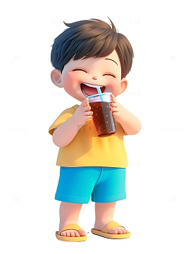 喝可乐的男孩开心