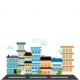 矢量城市乡村小镇建筑剪影插画元素