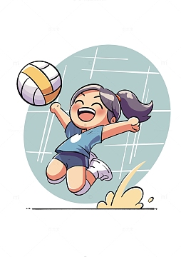 打排球的体育女运动员卡通手绘插画