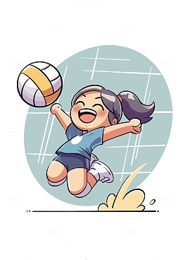 打排球的体育女运动员卡通手绘插画