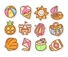 海滩贴纸涂鸦食物手绘