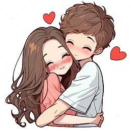 卡通拥抱甜蜜情侣素材
