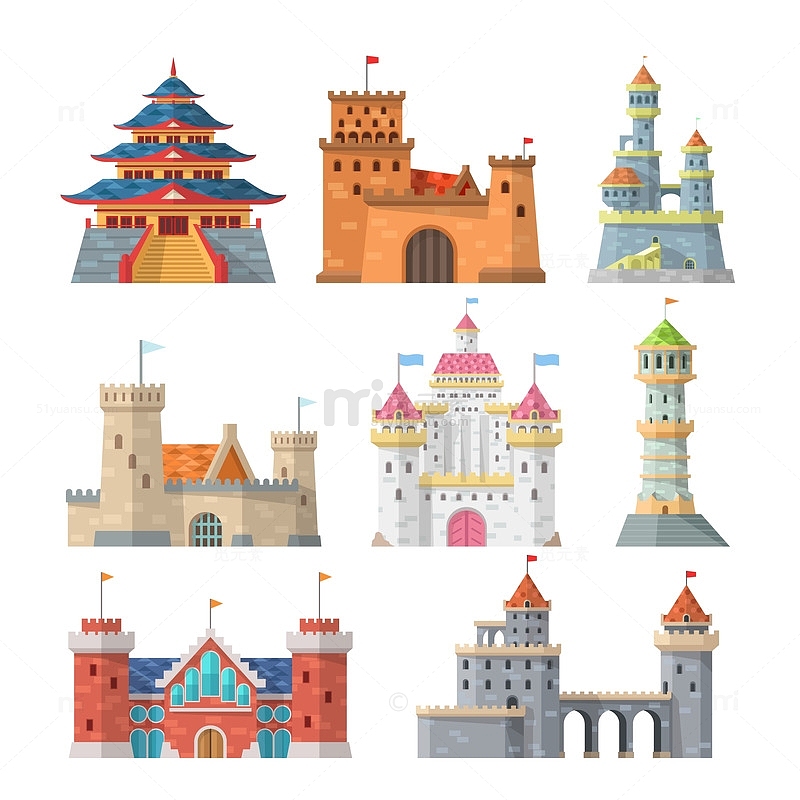 不同类型的城堡建筑