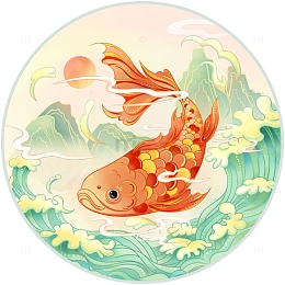 手绘新国风锦鲤插画