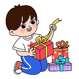 儿童节男孩拆礼物素材