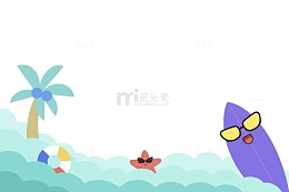 夏日海滩冲浪板椰树底边图片