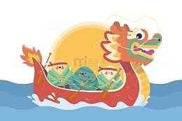 落日中赛龙舟的粽子