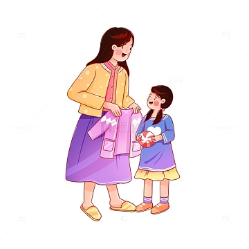母亲帮女孩穿衣服元素