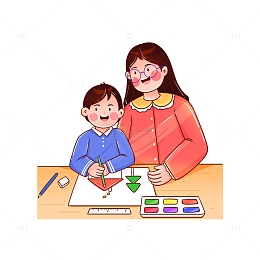 母亲陪孩子绘画