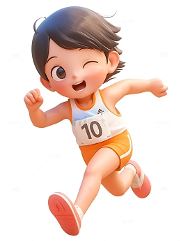 运动会田径赛跑的男孩橙色