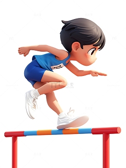 运动会田径跨栏赛跑的男孩