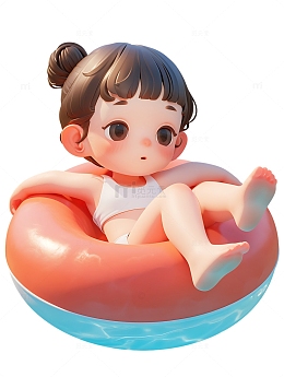 穿泳衣游泳的女孩子运动会游泳圈