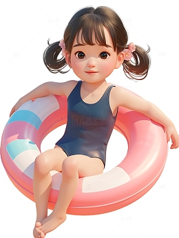 穿泳衣游泳女孩子运动会粉色游泳圈