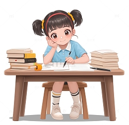 写作业的女学生卡通人物全身素材