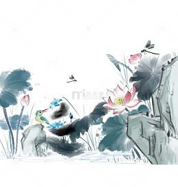 盛夏时节国风水墨画