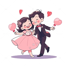 520婚礼新郎新娘拿着爱心气球