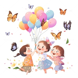 三个女孩拿着气球玩耍