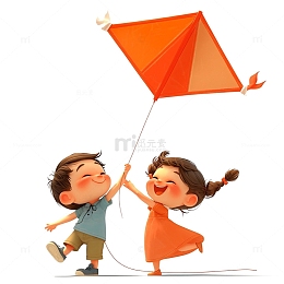 儿童节放风筝的两个小孩